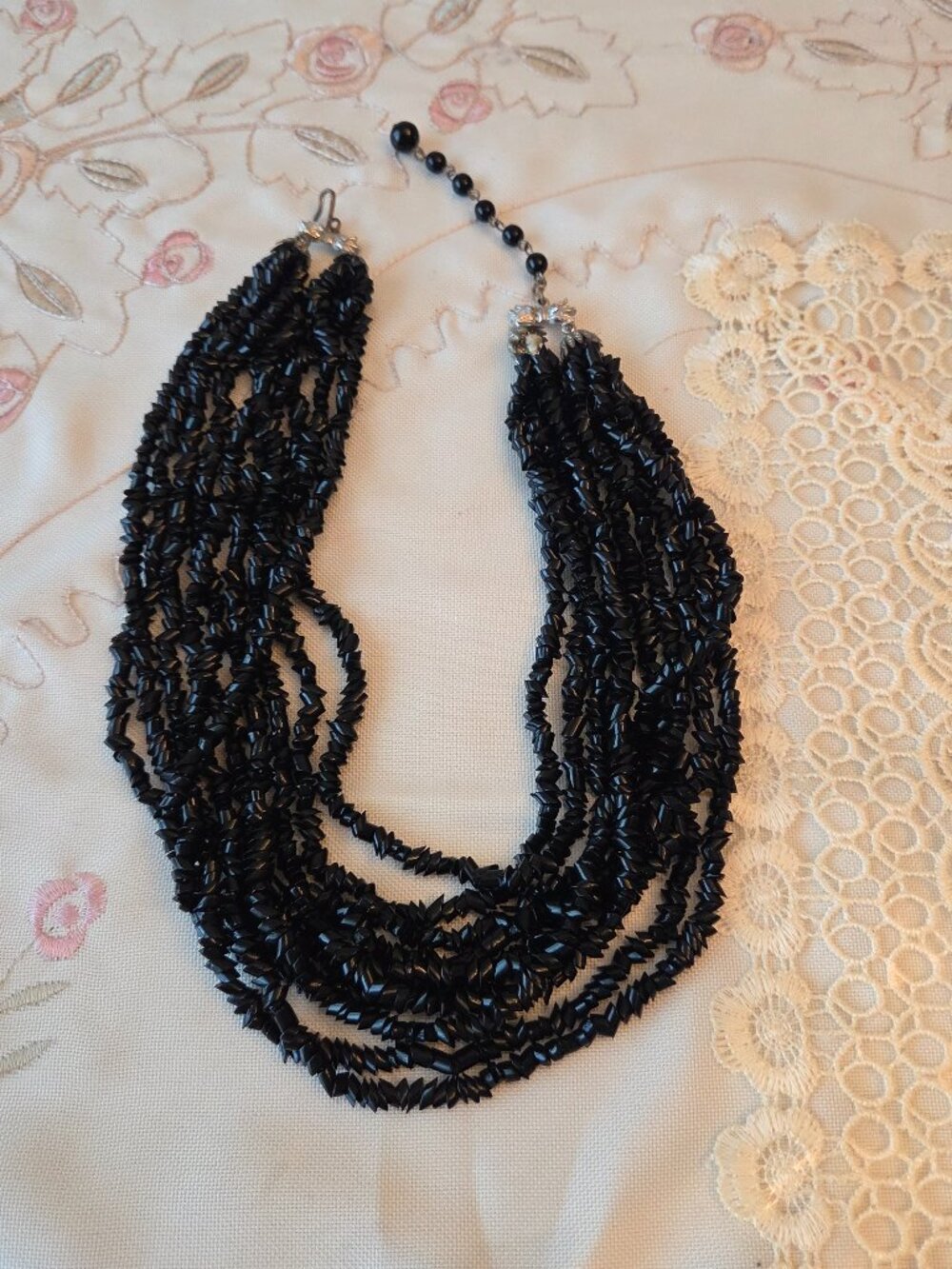 Vintage Multi-strand Black Onyx Seed Bead Necklace